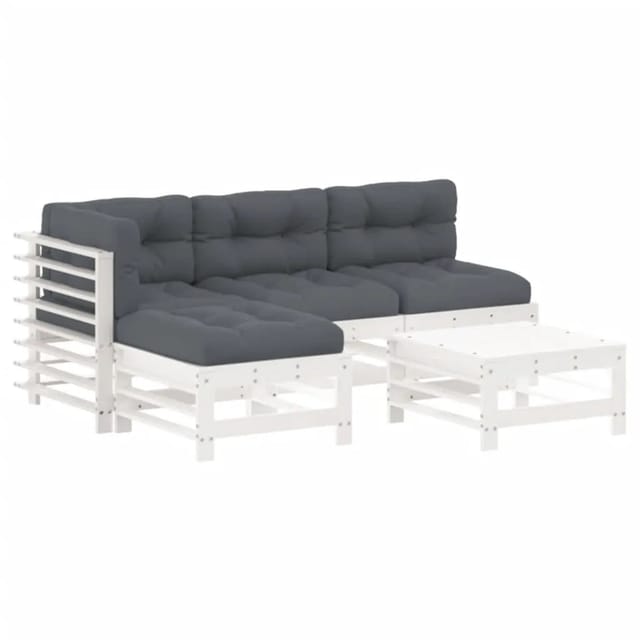 vidaXL 5-tlg Garten-Lounge-Set mit Kissen Weiß Massivholz Modell 9