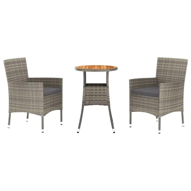 vidaXL 3-tlg Garten-Bistro-Set mit Kissen Grau Poly Rattan Modell 2