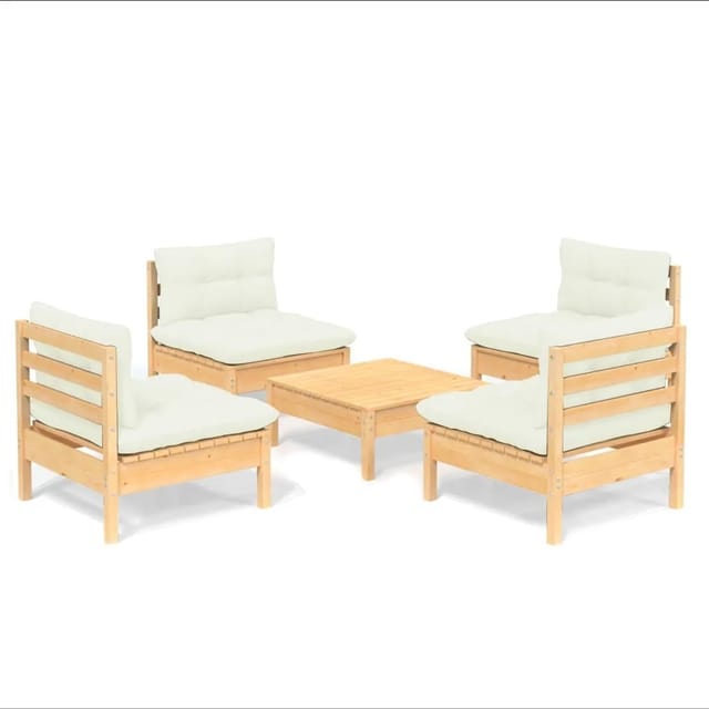 vidaXL 5-tlg Garten-Lounge-Set mit Creme Kissen Kiefernholz Modell 5