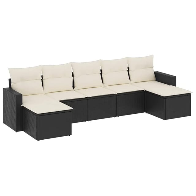 vidaXL 7-tlg Garten-Sofagarnitur mit Kissen Schwarz Poly Rattan Modell 49