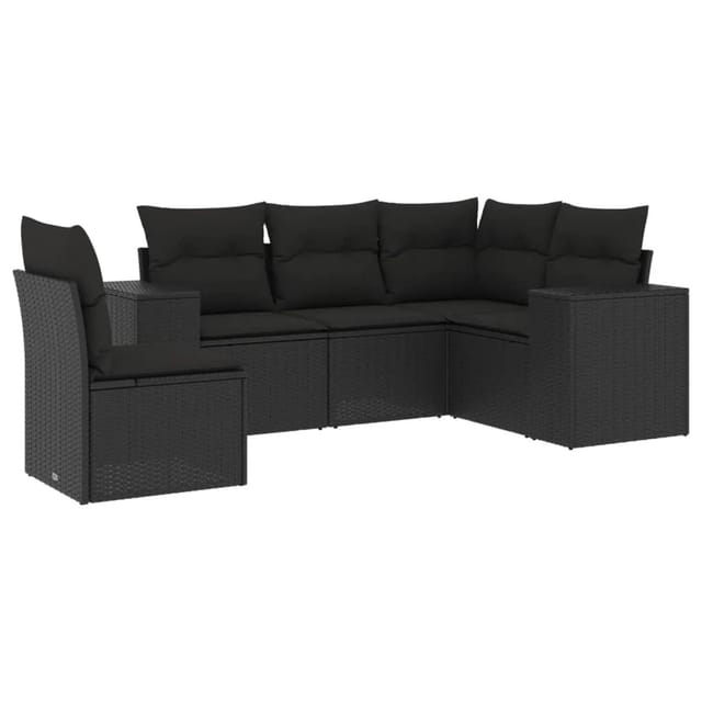 vidaXL 5-tlg Garten-Sofagarnitur mit Kissen Schwarz Poly Rattan Modell 135