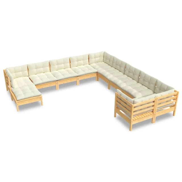 vidaXL 11-tlg Garten-Lounge-Set mit Creme Kissen Kiefernholz Modell 6