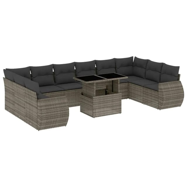 vidaXL 11-tlg Garten-Sofagarnitur mit Kissen Grau Poly Rattan Modell 82