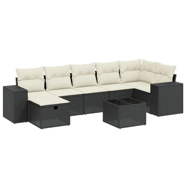 vidaXL 8-tlg Garten-Sofagarnitur mit Kissen Schwarz Poly Rattan Modell 186