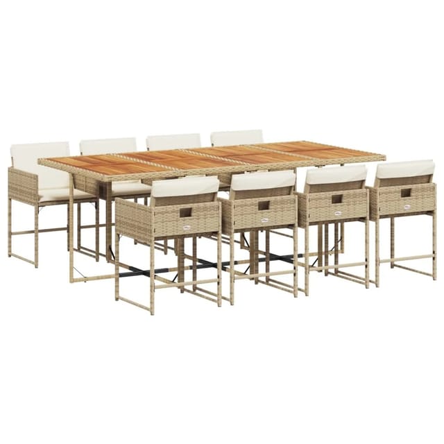 vidaXL 9-tlg Garten-Essgruppe mit Kissen Beige Poly Rattan Modell 30