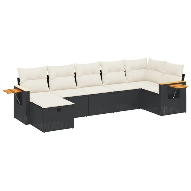 vidaXL 7-tlg Garten-Sofagarnitur mit Kissen Schwarz Poly Rattan Modell 210