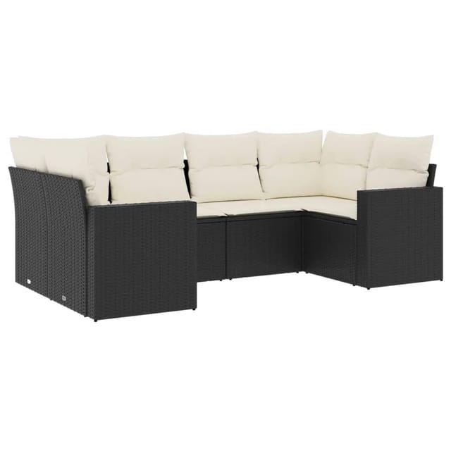 vidaXL 6-tlg Garten-Sofagarnitur mit Kissen Schwarz Poly Rattan Modell 32