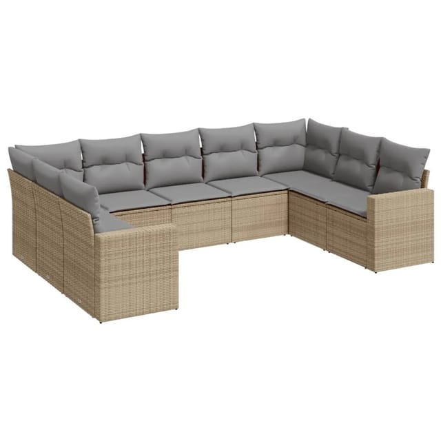 vidaXL 9-tlg Garten-Sofagarnitur mit Kissen Beige Poly Rattan Modell 13