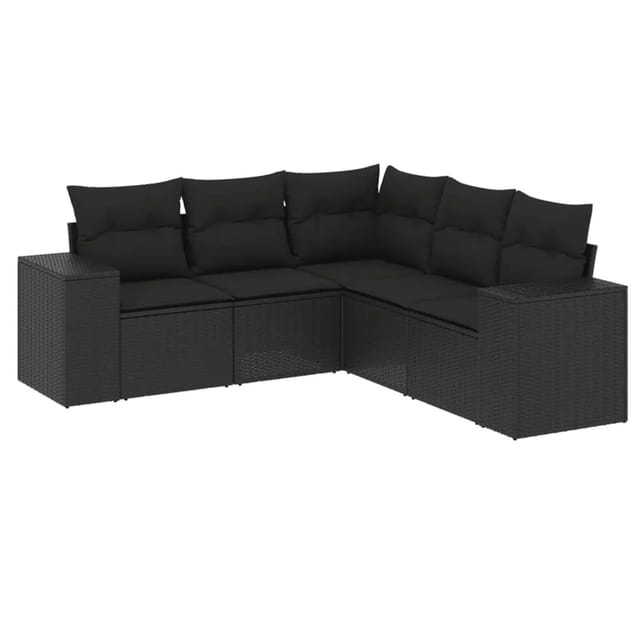 vidaXL 5-tlg Garten-Sofagarnitur mit Kissen Schwarz Poly Rattan Modell 120
