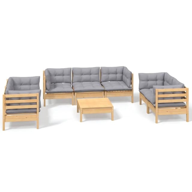 vidaXL 8-tlg Garten-Lounge-Set mit Grauen Kissen Kiefer Massivholz Modell 4