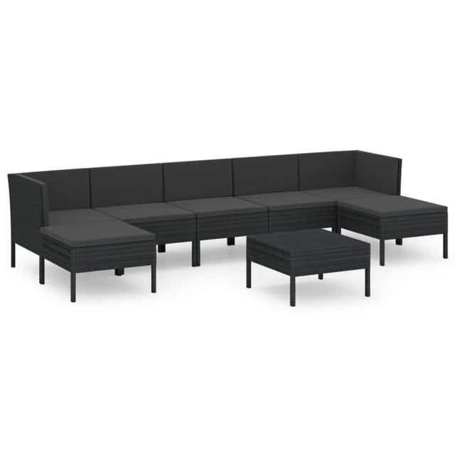 vidaXL 8-tlg Garten-Lounge-Set mit Auflagen Poly Rattan Schwarz Modell 33