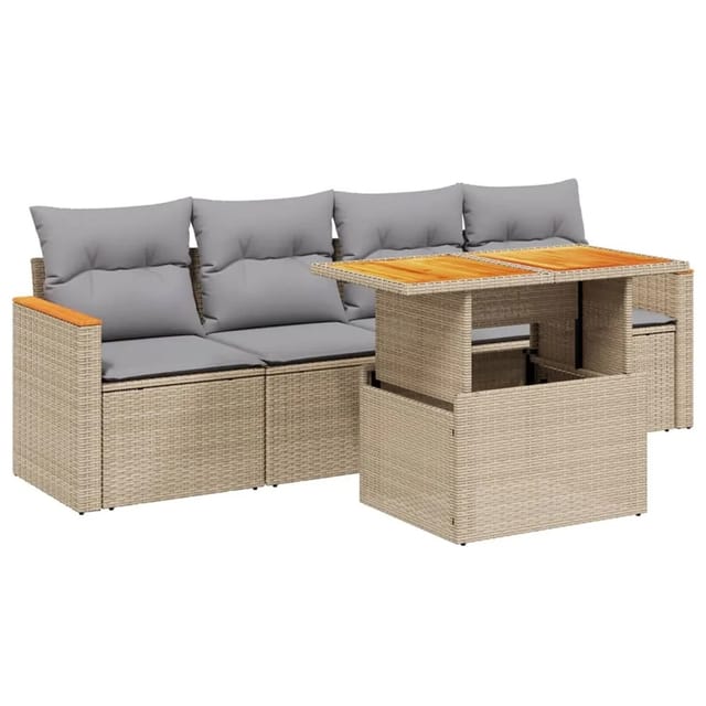 vidaXL 5-tlg Garten-Sofagarnitur mit Kissen Beige Poly Rattan Modell 232