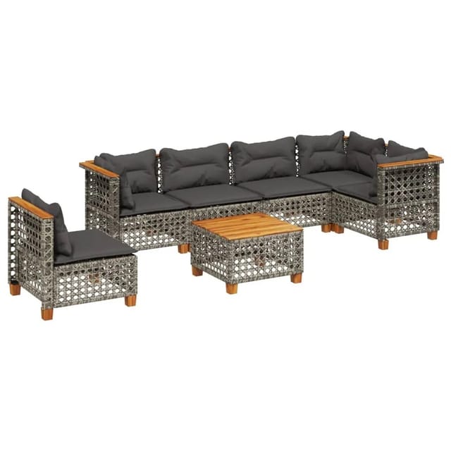 vidaXL 7-tlg Garten-Sofagarnitur mit Kissen Grau Poly Rattan Modell 190