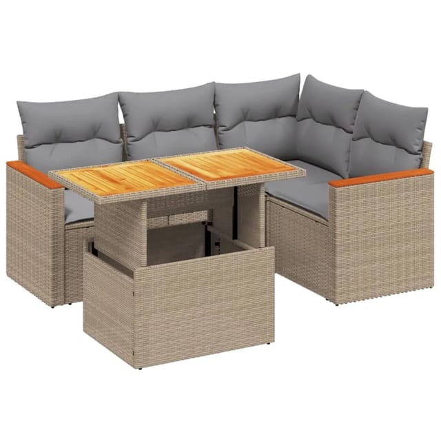 vidaXL 5-tlg Garten-Sofagarnitur mit Kissen Beige Poly Rattan Modell 212