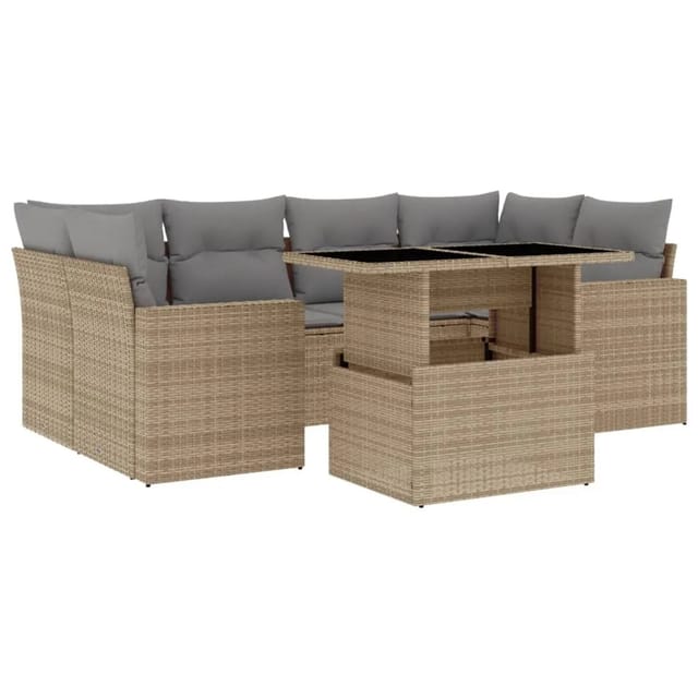 vidaXL 7-tlg Garten-Sofagarnitur mit Kissen Beige Poly Rattan Modell 401
