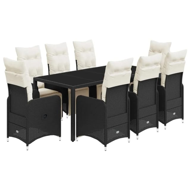 vidaXL 9-tlg Garten-Bistro-Set mit Kissen Schwarz Poly Rattan Modell 8