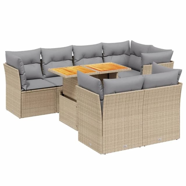 vidaXL 8-tlg Garten-Sofagarnitur mit Kissen Beige Poly Rattan Modell 350