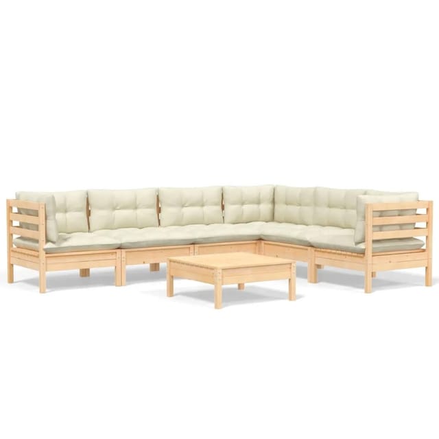 vidaXL 7-tlg Garten-Lounge-Set mit Creme Kissen Massivholz Kiefer Modell 11