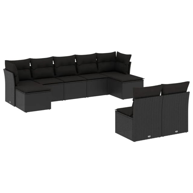 vidaXL 9-tlg Garten-Sofagarnitur mit Kissen Schwarz Poly Rattan Modell 29