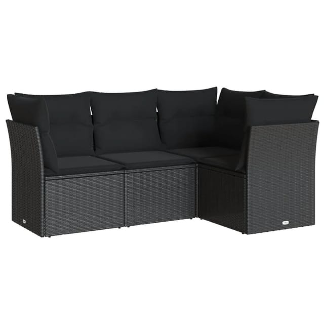 vidaXL 4-tlg Garten-Sofagarnitur mit Kissen Schwarz Poly Rattan Modell 32