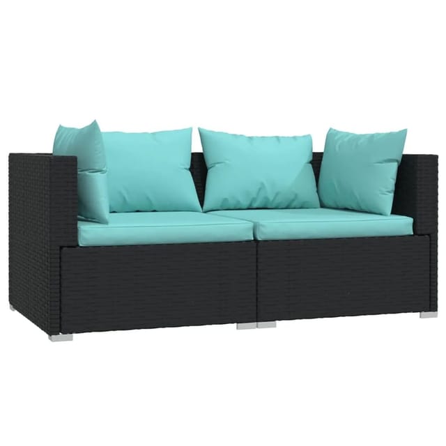 vidaXL 2-Sitzer-Sofa mit Kissen Schwarz Poly Rattan Modell 3
