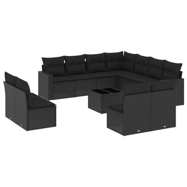 vidaXL 12-tlg Garten-Sofagarnitur mit Kissen Schwarz Poly Rattan Modell 49