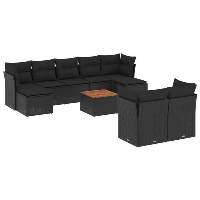 vidaXL 10-tlg Garten-Sofagarnitur mit Kissen Schwarz Poly Rattan Modell 95