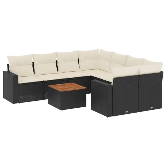vidaXL 9-tlg Garten-Sofagarnitur mit Kissen Schwarz Poly Rattan Modell 83