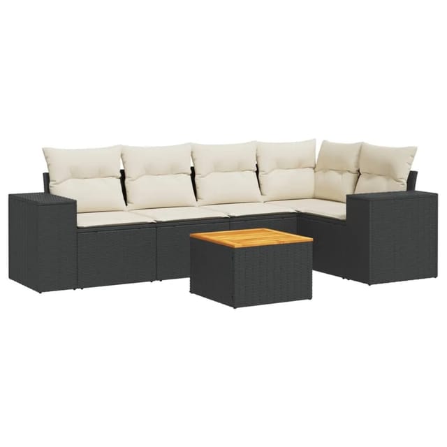 vidaXL 6-tlg Garten-Sofagarnitur mit Kissen Schwarz Poly Rattan Modell 241