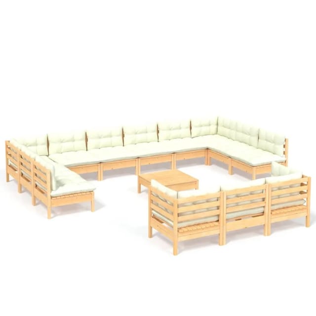 vidaXL 14-tlg Garten-Lounge-Set mit Creme Kissen Kiefernholz