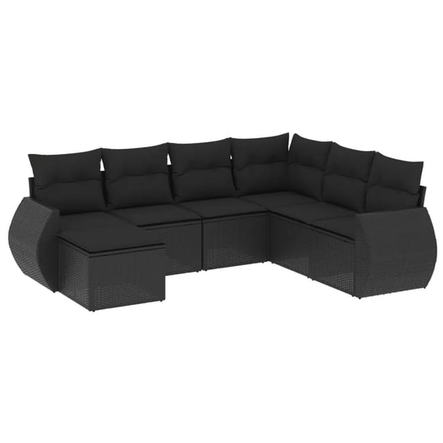 vidaXL 7-tlg Garten-Sofagarnitur mit Kissen Schwarz Poly Rattan Modell 125