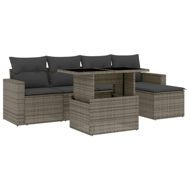 vidaXL 6-tlg Garten-Sofagarnitur mit Kissen Grau Poly Rattan Modell 172