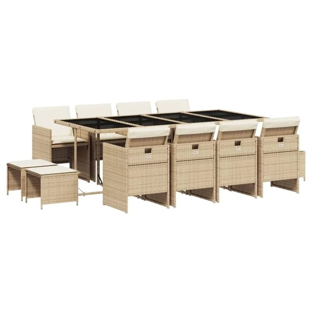 vidaXL 13-tlg Garten-Essgruppe mit Kissen Beige Poly Rattan Modell 8