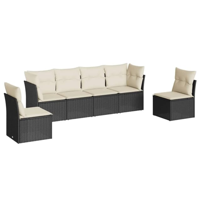 vidaXL 6-tlg Garten-Sofagarnitur mit Kissen Schwarz Poly Rattan Modell 12