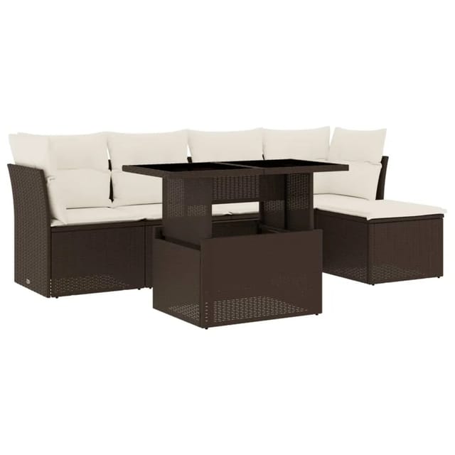 vidaXL 6-tlg Garten-Sofagarnitur mit Kissen Braun Poly Rattan Modell 12