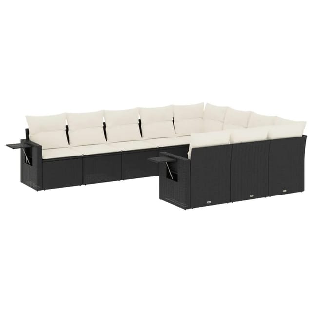 vidaXL 10-tlg Garten-Sofagarnitur mit Kissen Schwarz Poly Rattan Modell 102