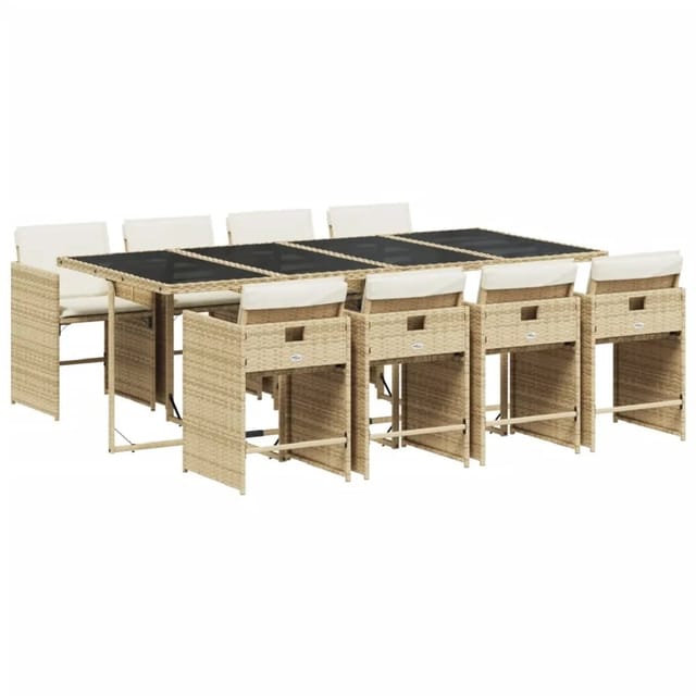 vidaXL 9-tlg Garten-Essgruppe mit Kissen Beige Poly Rattan Modell 43