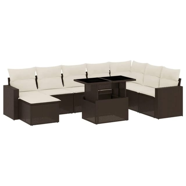 vidaXL 9-tlg Garten-Sofagarnitur mit Kissen Braun Poly Rattan Modell 12
