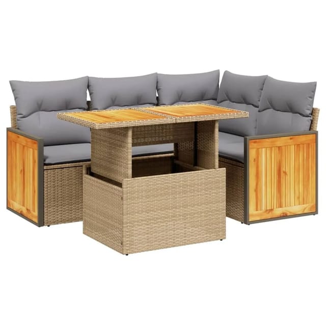 vidaXL 5-tlg Garten-Sofagarnitur mit Kissen Beige Poly Rattan Modell 201