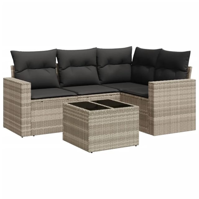 vidaXL 5-tlg Garten-Sofagarnitur mit Kissen Hellgrau Poly Rattan Modell 24