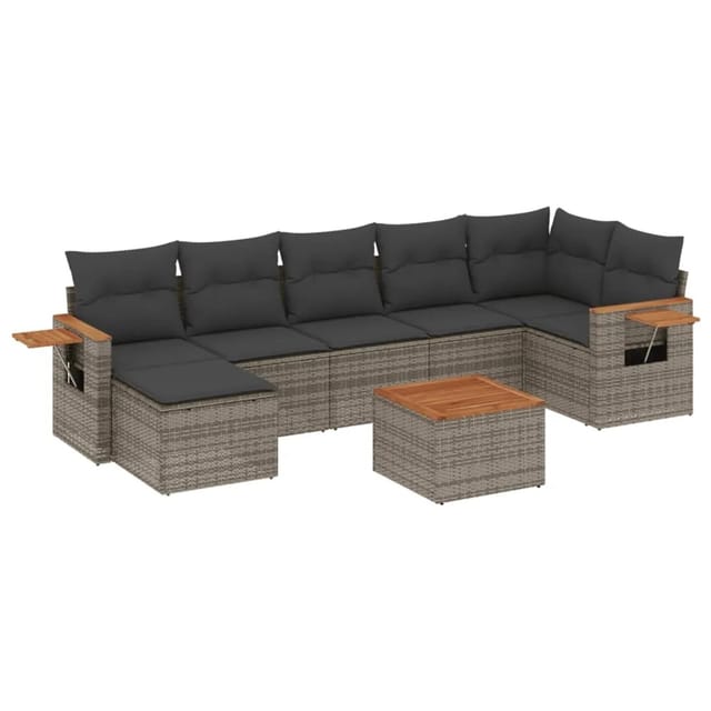 vidaXL 8-tlg Garten-Sofagarnitur mit Kissen Grau Poly Rattan Modell 114