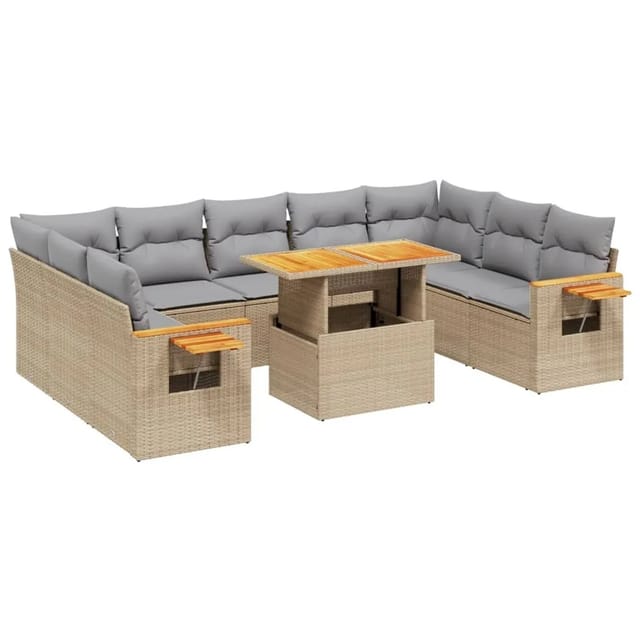 vidaXL 11-tlg Garten-Sofagarnitur mit Kissen Beige Poly Rattan Modell 155