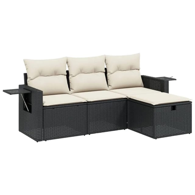 vidaXL 4-tlg Garten-Sofagarnitur mit Kissen Schwarz Poly Rattan Modell 49