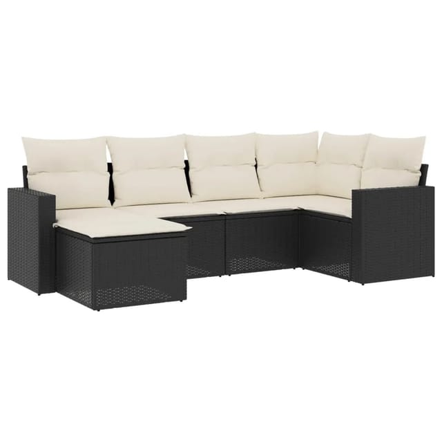 vidaXL 6-tlg Garten-Sofagarnitur mit Kissen Schwarz Poly Rattan Modell 60