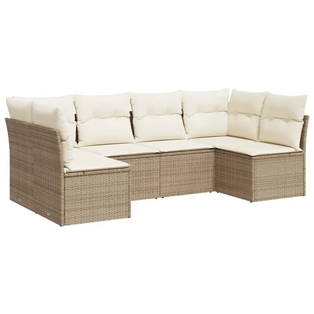 vidaXL 6-tlg Garten-Sofagarnitur mit Kissen Beige Poly Rattan Modell 58