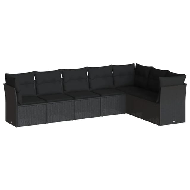 vidaXL 7-tlg Garten-Sofagarnitur mit Kissen Schwarz Poly Rattan Modell 37