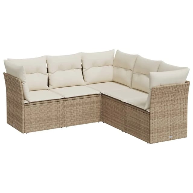 vidaXL 5-tlg Garten-Sofagarnitur mit Kissen Beige Poly Rattan Modell 23