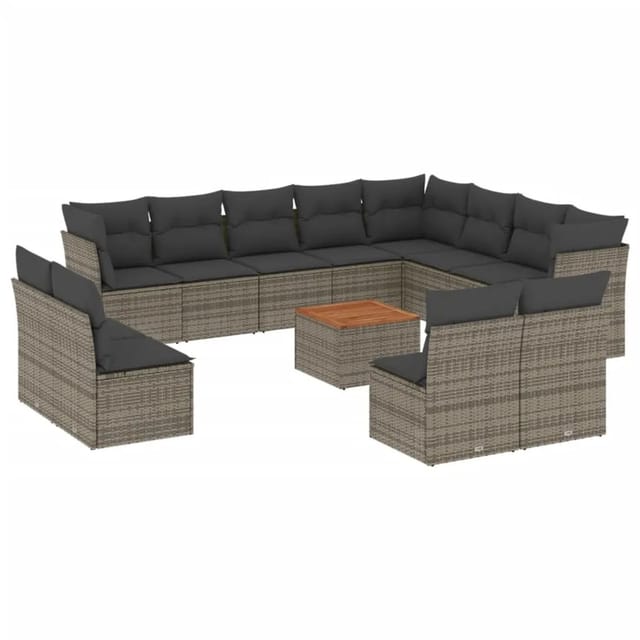 vidaXL 13-tlg Garten-Sofagarnitur mit Kissen Grau Poly Rattan Modell 34