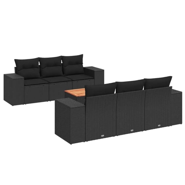 vidaXL 7-tlg Garten-Sofagarnitur mit Kissen Schwarz Poly Rattan Modell 78