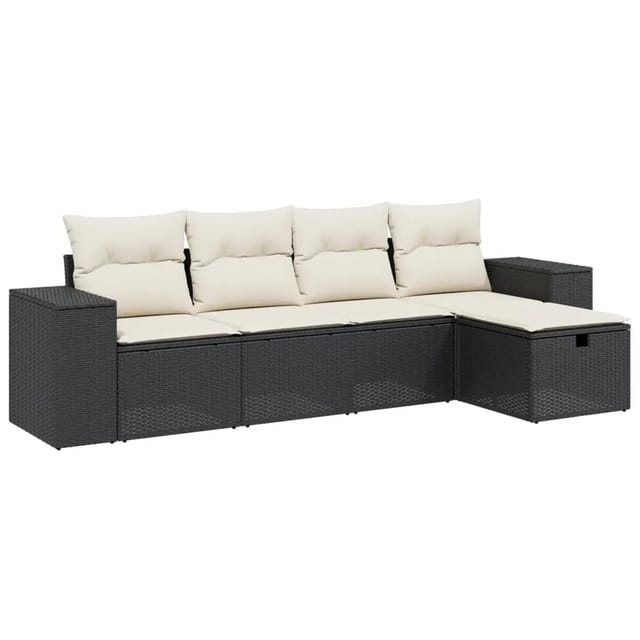 vidaXL 5-tlg Garten-Sofagarnitur mit Kissen Schwarz Poly Rattan Modell 109